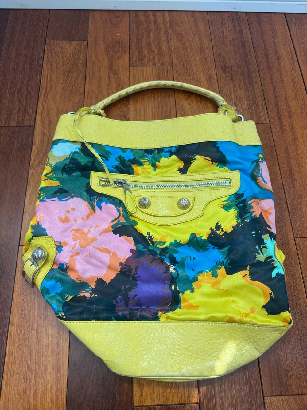 Authentic Balenciaga Yellow Multicolor Floral Tote